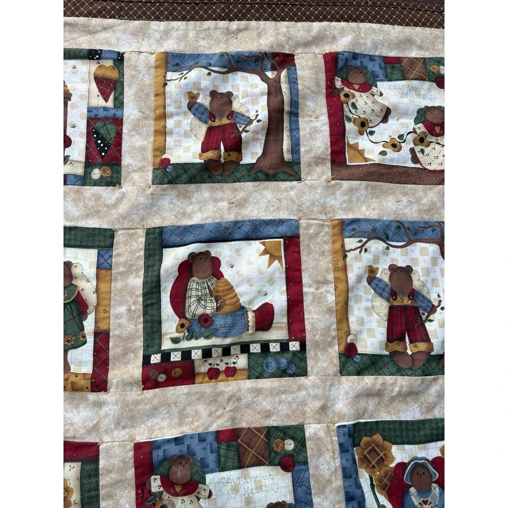 Vintage 90’s Cranston Country Bear Quilt Nursery Rustic Americana Folk Art Decor